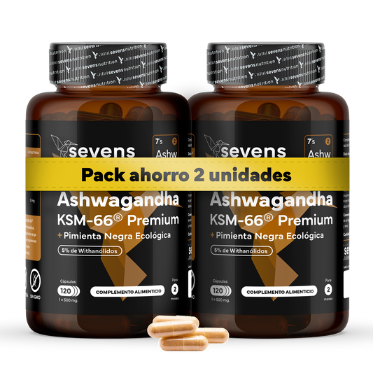 Pack 2x Ashwagandha Ksm-66 Complex Con Pimienta Negra Sevens Nutrition. Bienestar, Energía Y Concentración_0
