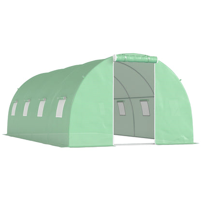 Outsunny Invernadero De Túnel 6x3x2 M Con Puerta Enrollable Y 8 Ventanas Verde_0