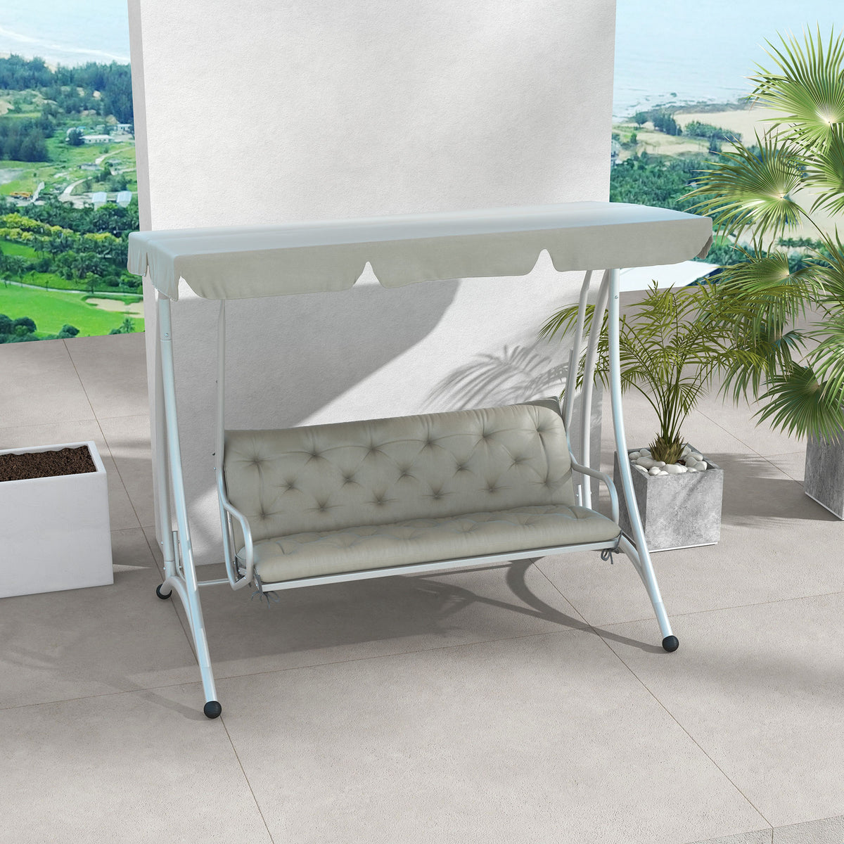 Outsunny Cojín Para Banco De Jardín De 3 Plazas Con Respaldo 150x98x8 Cm Gris_4