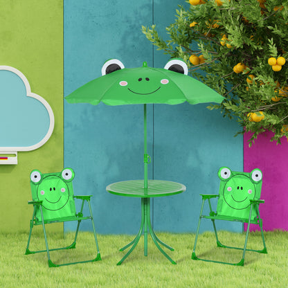 Outsunny Mesa Y Sillas Infantil De Jardín Plegable Con Sombrilla Ajustable Verde_1