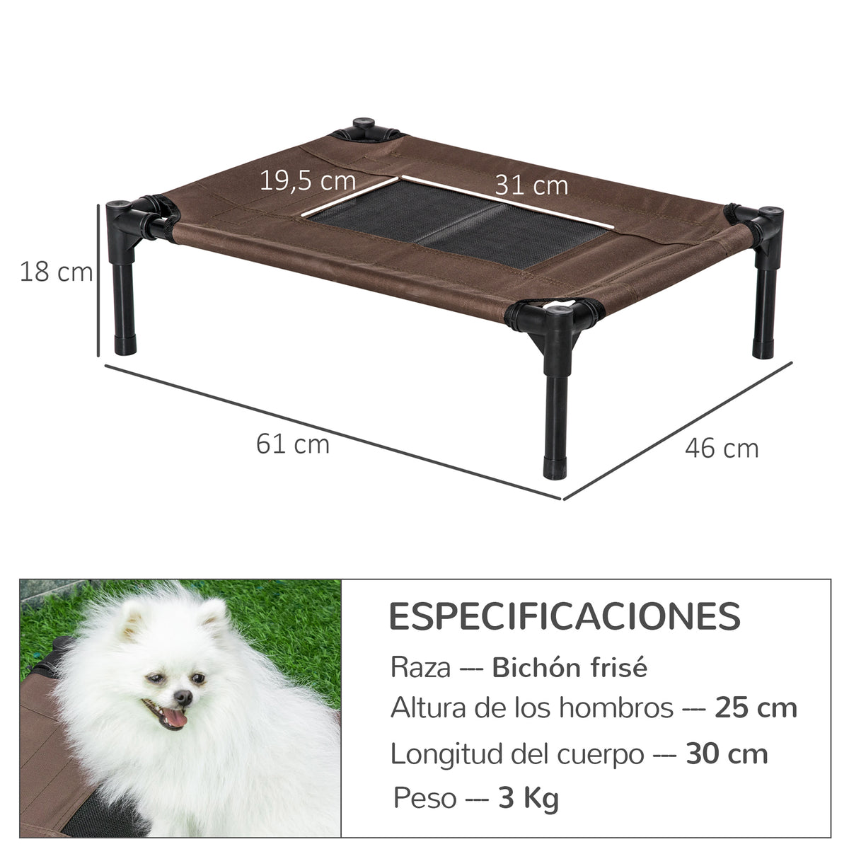 Pawhut Cama Elevada Perros Con Malla Transpirable Tela Oxford 61x46x18 Cm Marrón_2