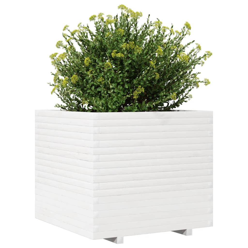 Jardinera De Madera Maciza De Pino Blanca 80x80x72 Cm_3