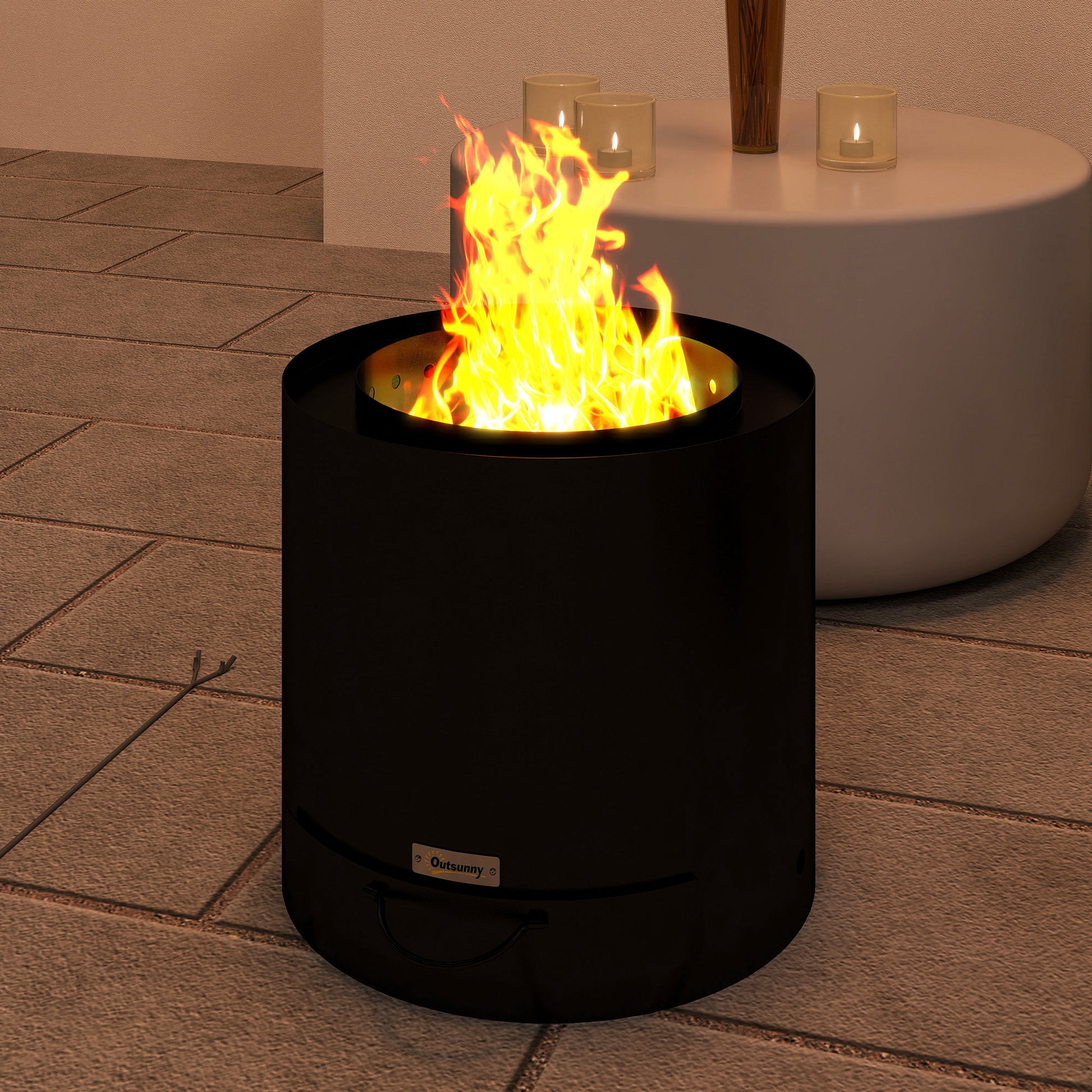 Outsunny Brasero Exterior Redondo Ø45x42 Cm De Acero Con Atizador Y Bandeja_1