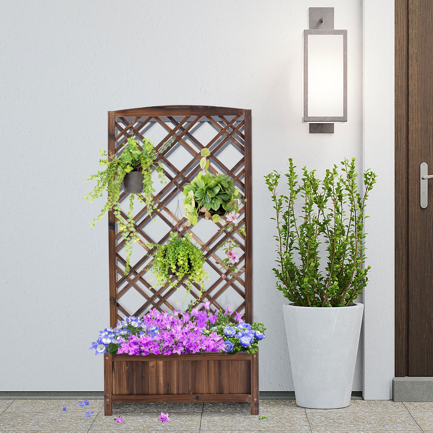 Outsunny Jardinera Con Enrejado Para Trepadora Cultivos Plantas 60x30x122,5 Cm_1