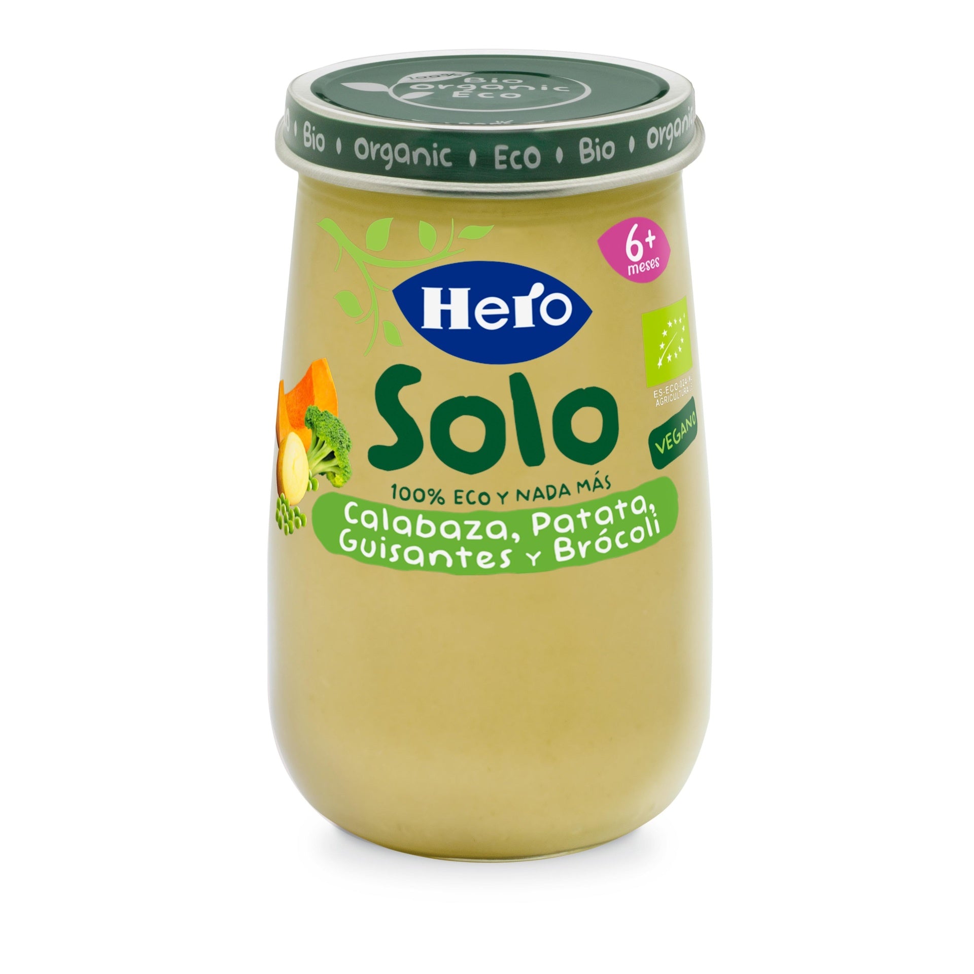Tarrito de Calabaza, Patata, Guisantes y Brócoli Eco 190 g-Hero Solo