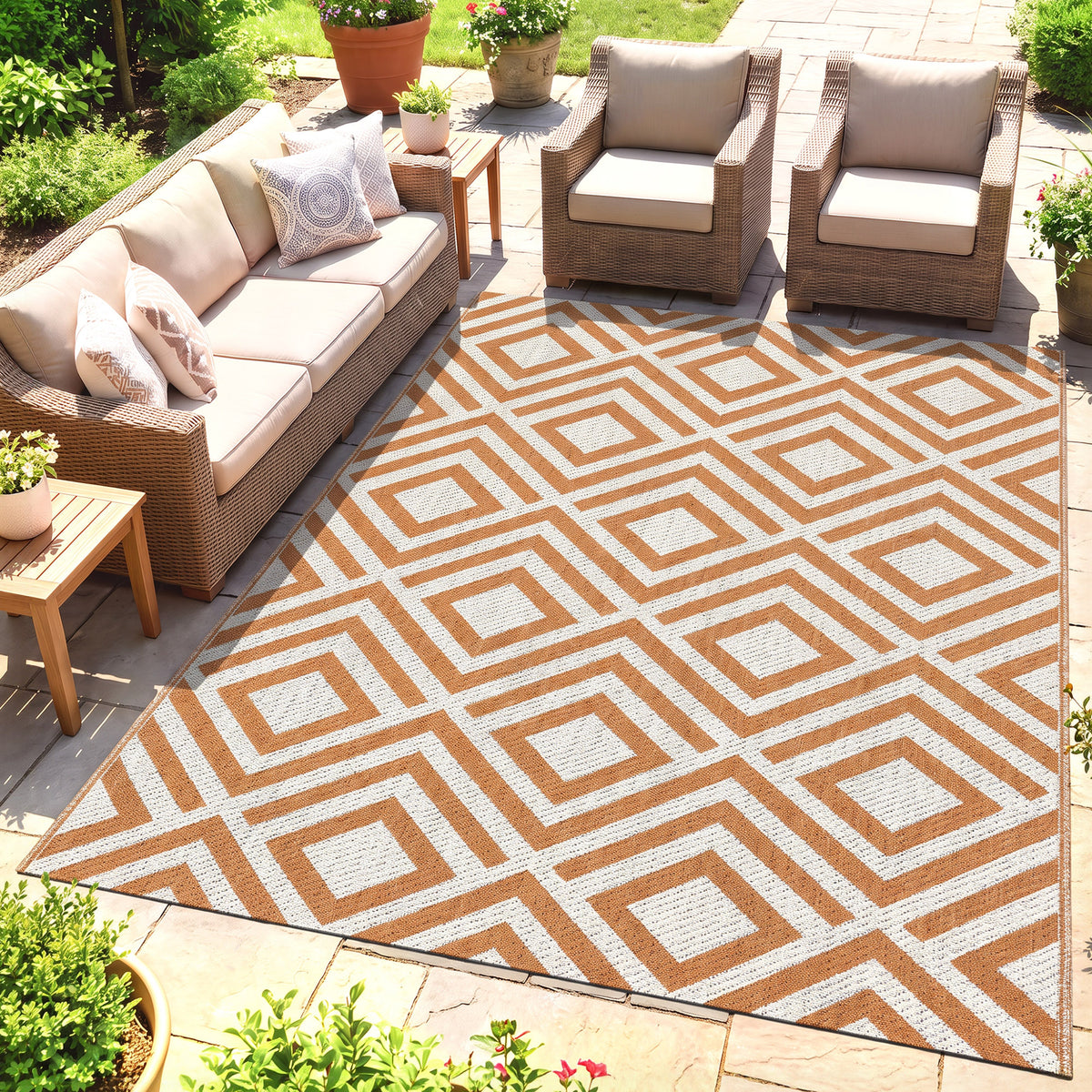 Outsunny Alfombra Exterior Reversible 182x274cm Para Terraza Balcón Patio Rojo_1