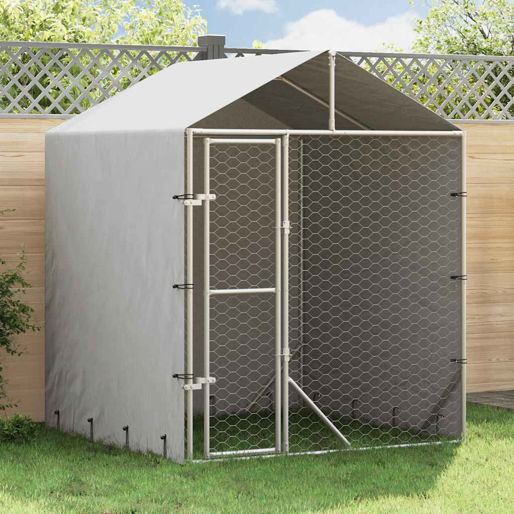 Perrera De Exterior Con Toldo Acero Galvanizado Plata 2x2x2,5 M_1