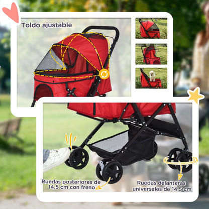 Pawhut Cochecito Para Mascotas Plegable Con Toldo Ajustable 76,5x52x95 Cm Rojo_5