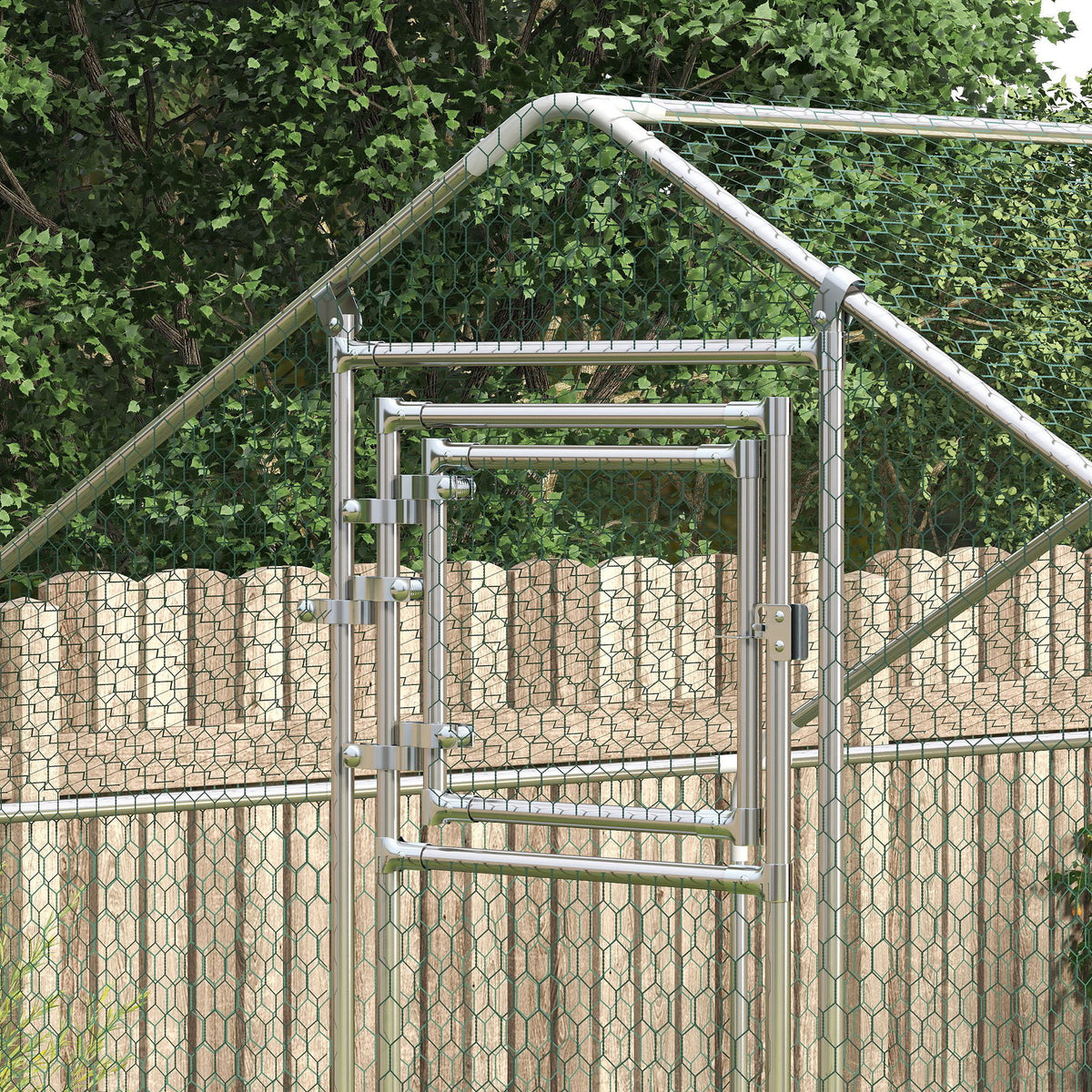 Pawhut Gallinero Para Exterior 3x6x2 M Con Comedero Colgante Tipo Brocheta Plata_3