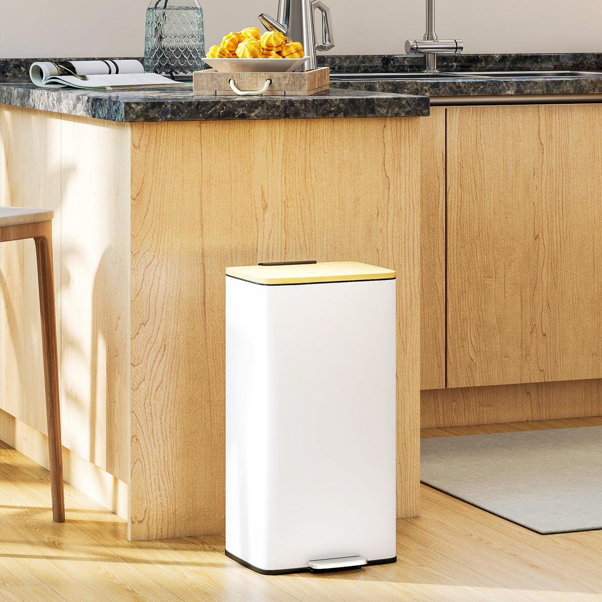 Balde De Lixo Homcom Metal E Bambu Branco 29,5x29,5x56,8 Cm 851-066v00wt_4