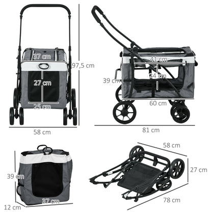 Pawhut Cochecito Para Perros Pequeños Plegable Con Vagón Desmontable Gris_2