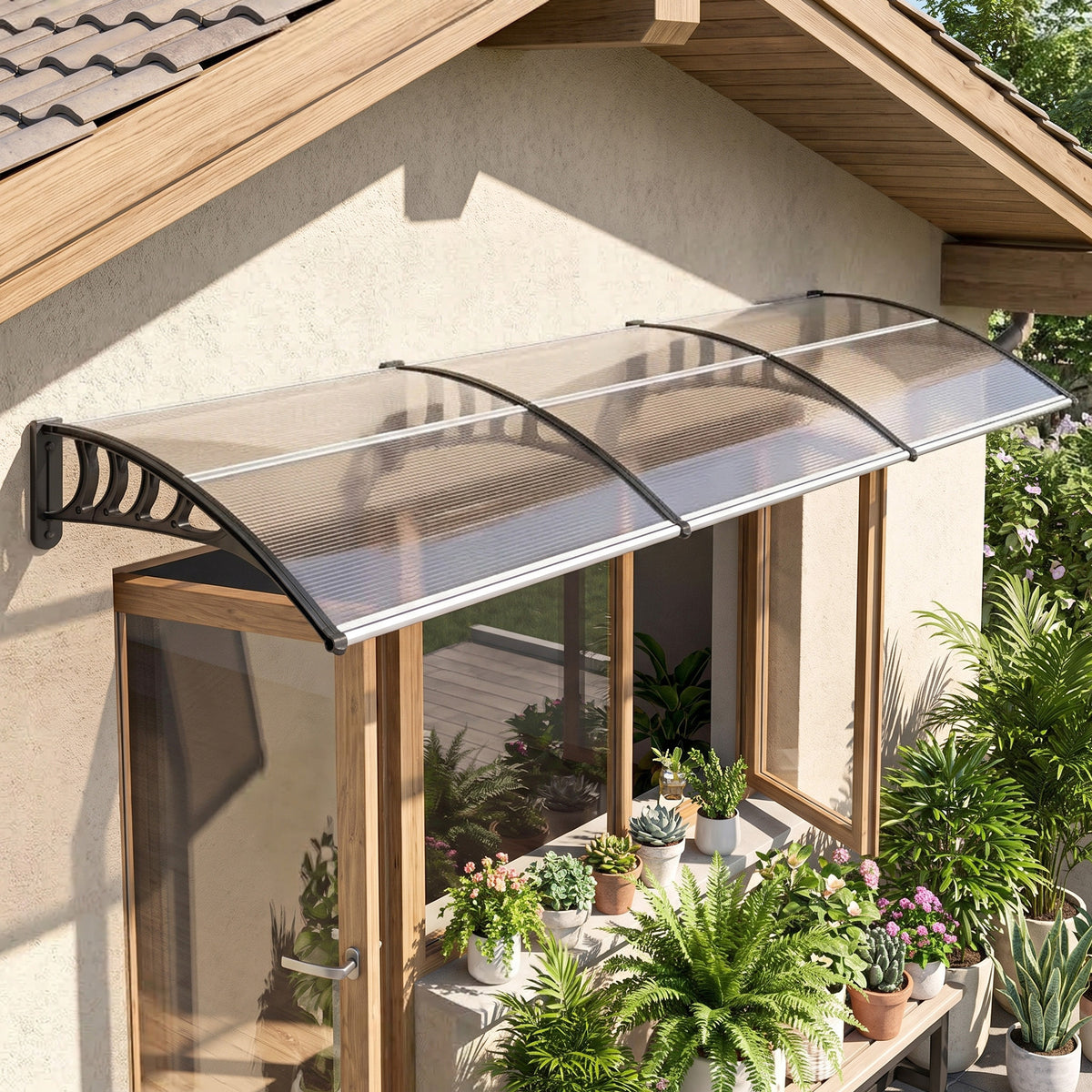 Outsunny Tejadillo De Protección 303x96 Cm Marquesina Exterior Para Puertas_1