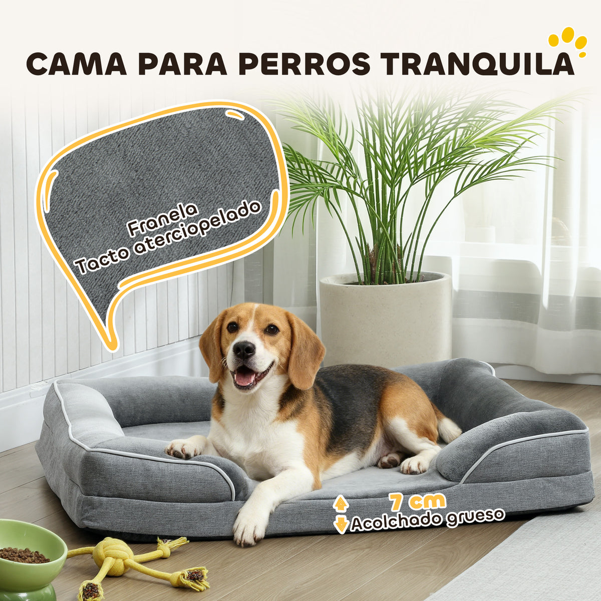 Pawhut Cama Para Perros Medianos Con Base Antideslizante 91,5x68,5x16,5 Cm Gris_3