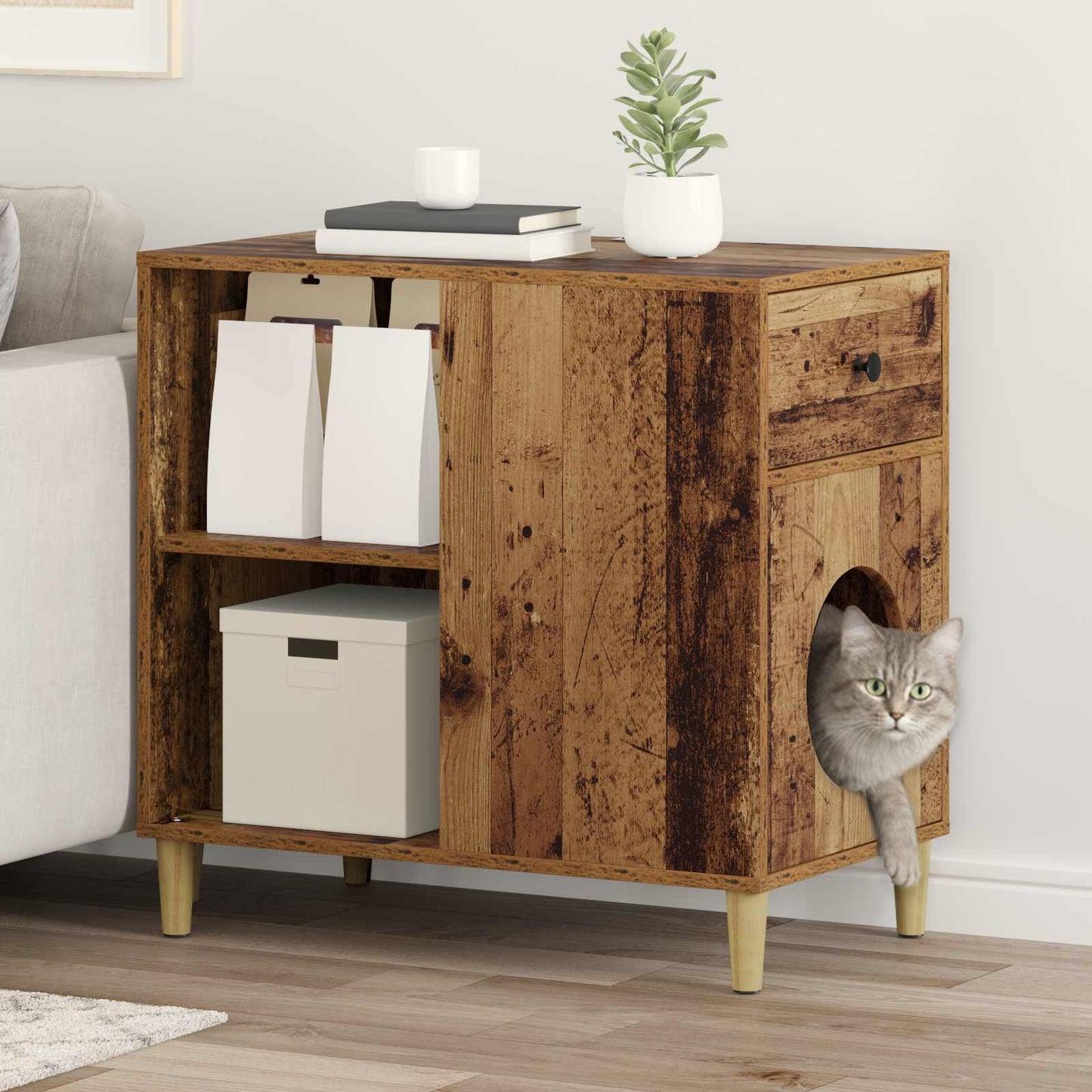 Casa Para Gatos Madera Vieja 72 X 42.5 X 70 Cm_1
