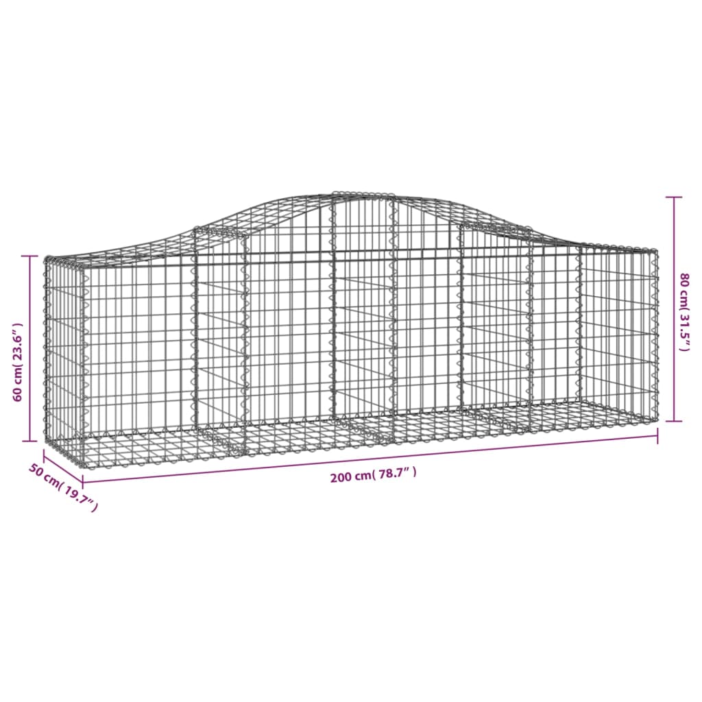 Cestas De Gaviones 9 Uds Forma De Arco Hierro 200x50x60/80 Cm_5