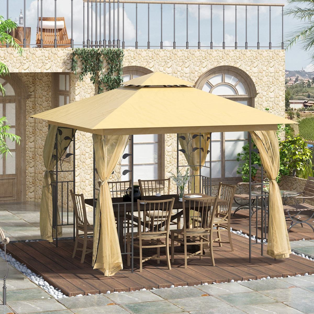 Outsunny Carpa Para Exterior 3x3 M Cenador Con Mosquitera Doble Techo Ventilado_1
