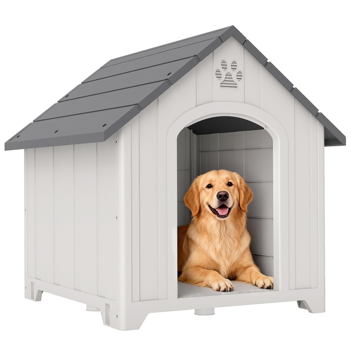 Pawhut Caseta Para Perros Grandes Exterior De Plástico Impermeable Gris_0