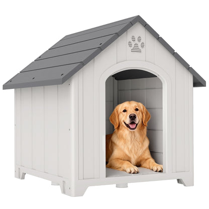 Pawhut Caseta Para Perros Grandes Exterior De Plástico Impermeable Gris_0