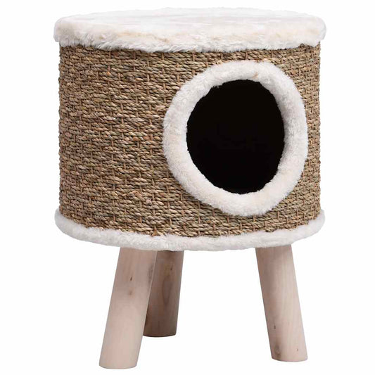 Casa Para Gatos Con Patas De Madera 41 Cm Hierba Marina_0