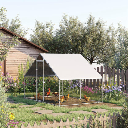 Pawhut Gallinero Para Exterior 3x2x2m Con Cubierta De Pe Y Cerradura Plata_1