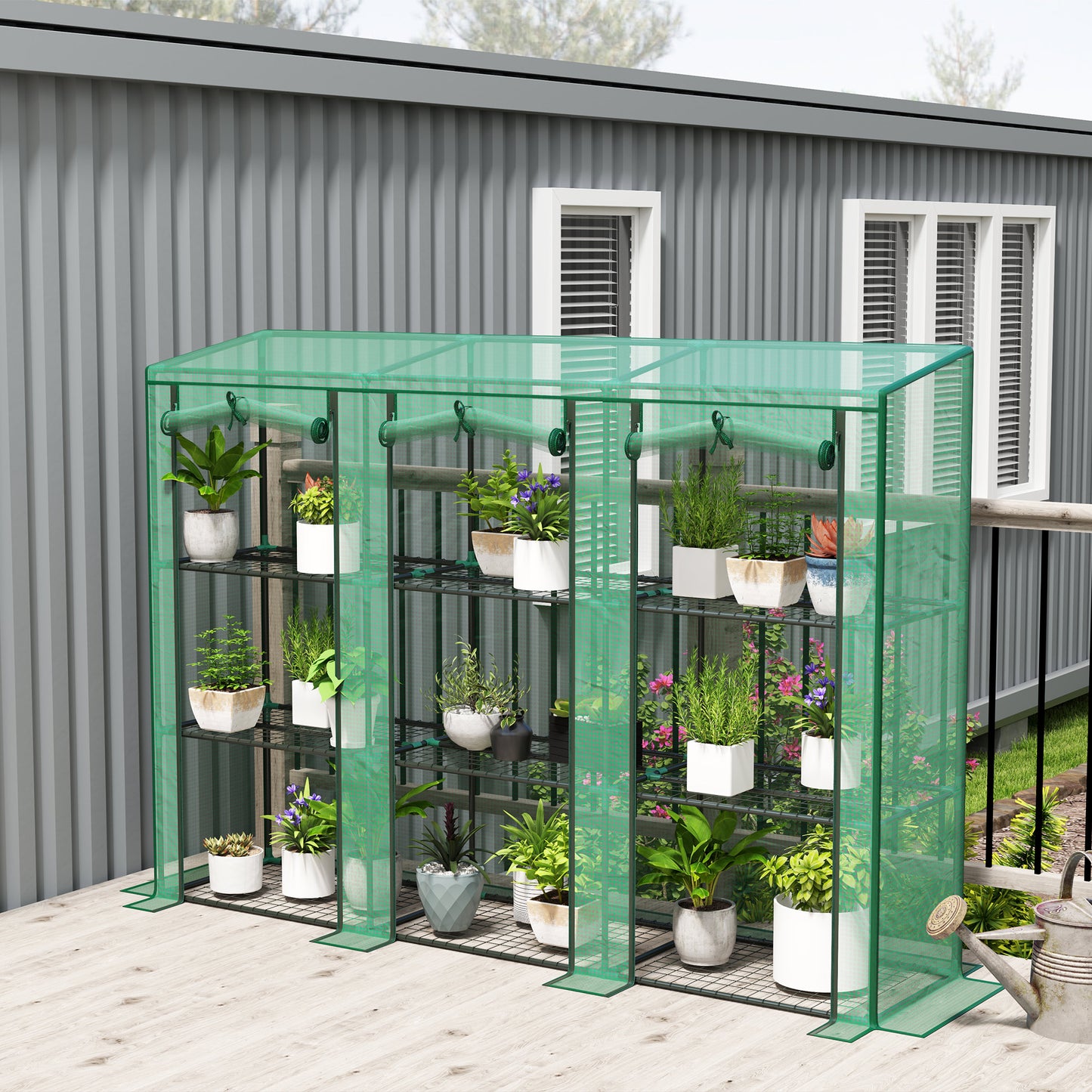 Outsunny Invernadero De Exterior Con 9 Estantes Puerta 215x46x151 Cm Verde_1