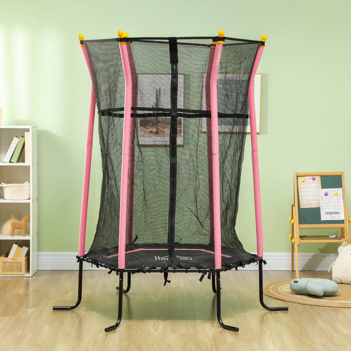 Homcom Cama Elástica Infantil De Jardín 122x111x190 Cm Carga 50 Kg Negro Y Rosa_1