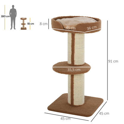 Pawhut Árbol Rascador Para Gatos Altura 91 Cm De 3 Niveles 45x45x91cm Marrón_2
