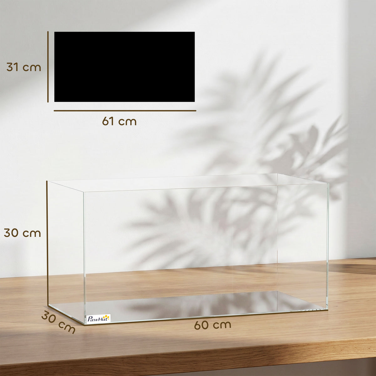 Pawhut Acuario De Pecera 51 L De Cristal Con Alfombrilla Protectora Transparente_2