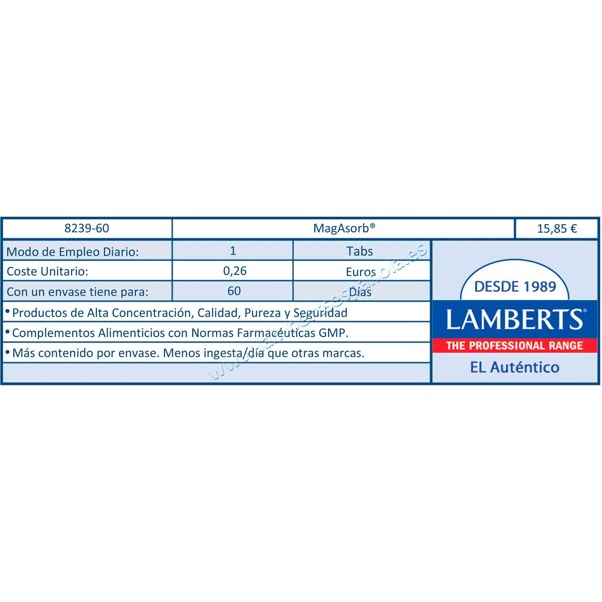 MagAsorb Magnesio biodisponible - Lamberts, 60 tabletas