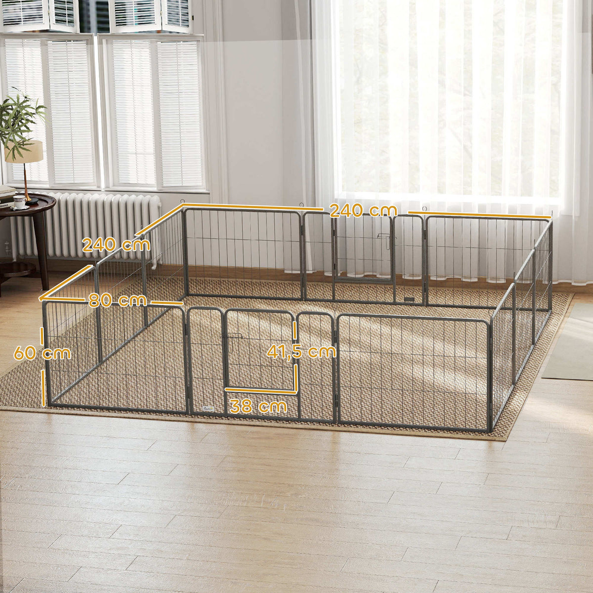 Pawhut Parque Para Perros De 12 Paneles Con 2 Puertas 80x60 Cm Gris_2