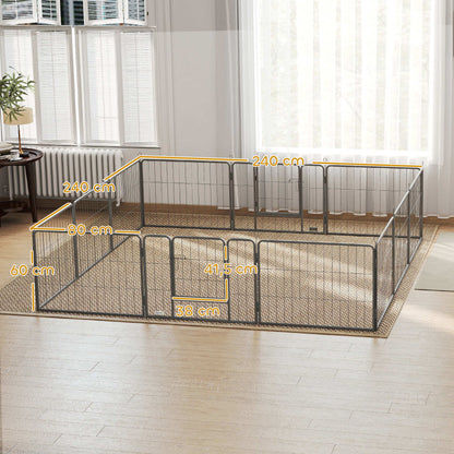 Pawhut Parque Para Perros De 12 Paneles Con 2 Puertas 80x60 Cm Gris_2