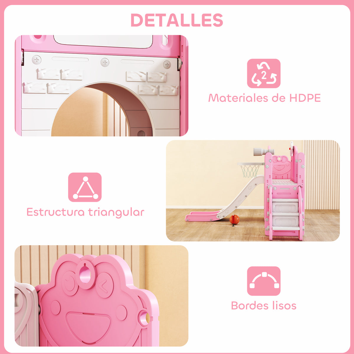 Tobogán Infantil Aiyaplay Hdpe, Pp Rosa 176x150x94 Cm_5
