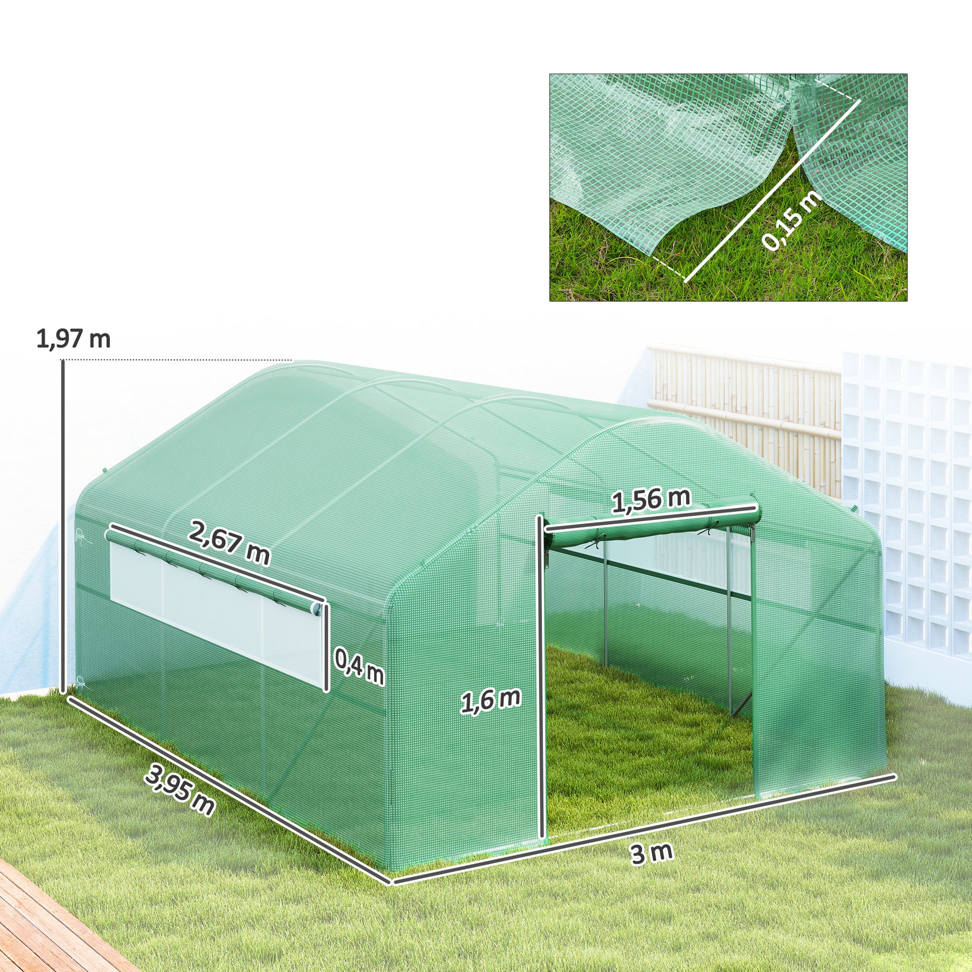 Outsunny Invernadero De Exterior 4x3x2 M Con Cubierta De Pe Anti-uv Verde_2