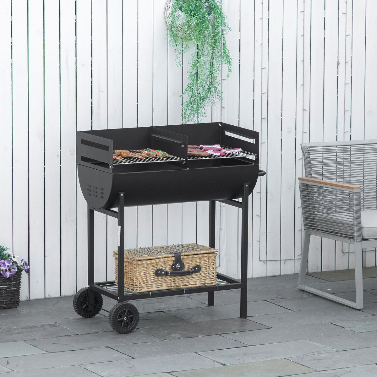 Barbacoa De Carbón Outsunny Negro 90x45x96 Cm Metal_1