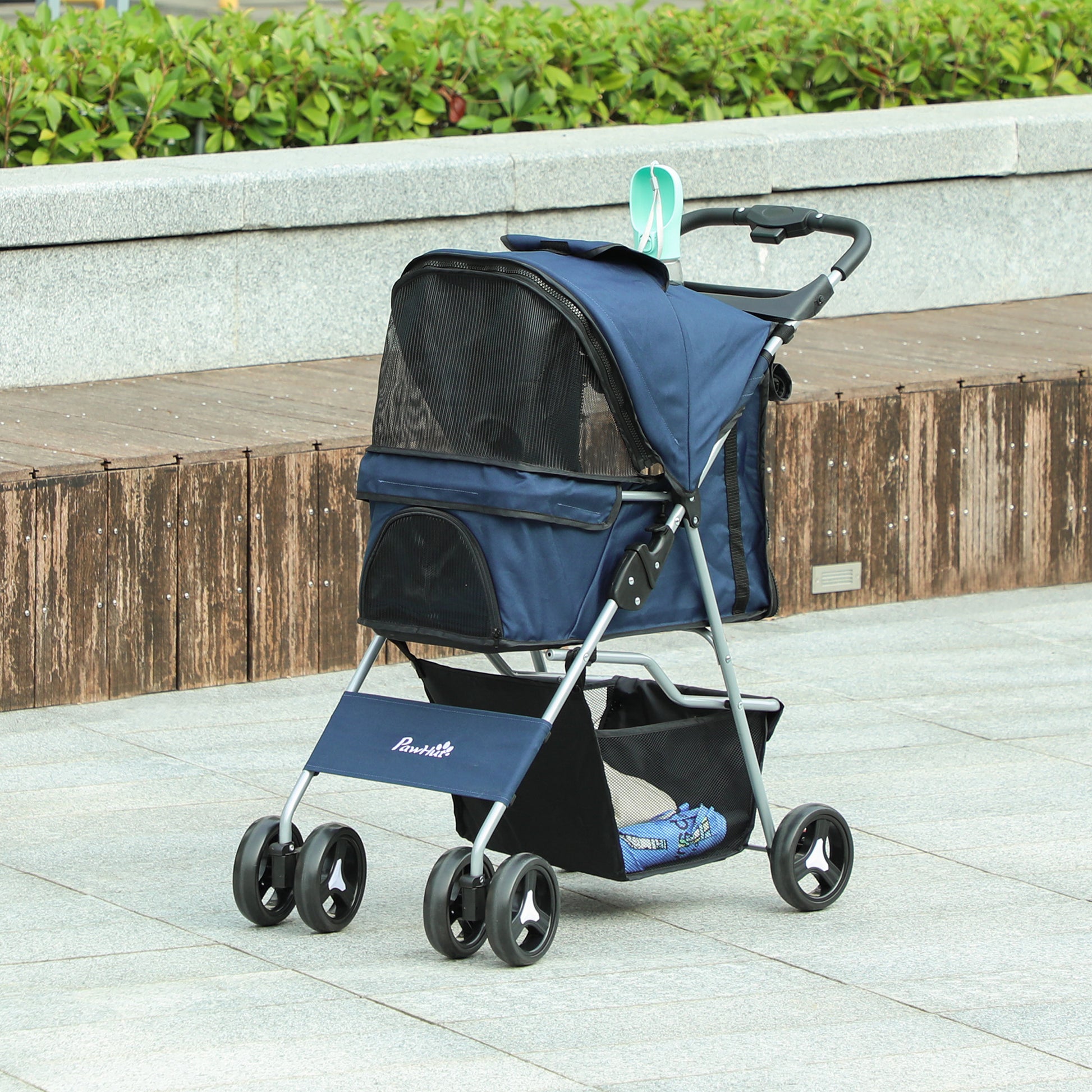 Pawhut Cochecito Mascotas Plegable Toldo Ajustable Tela Oxford 77x45x99,5cm Azul_1