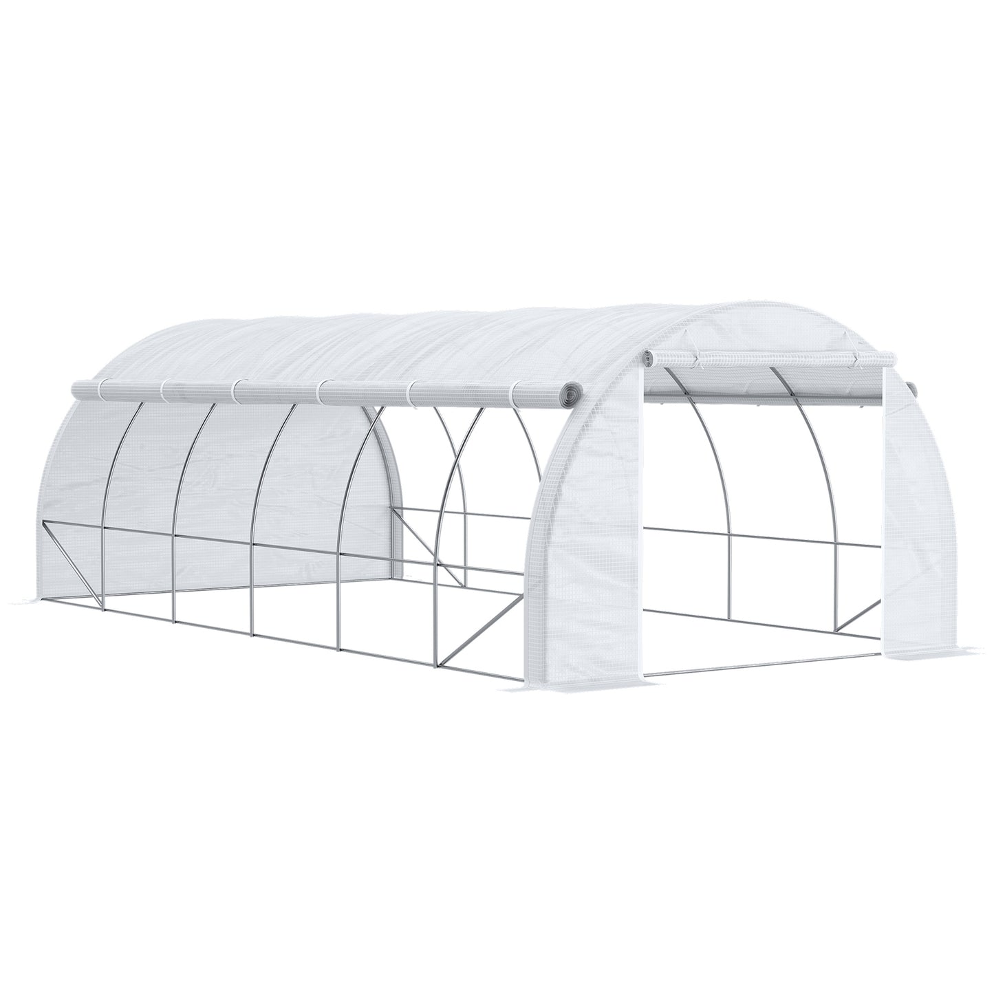 Outsunny Invernadero De Túnel Jardín 6x3x2m Con Puerta Y 12 Ventanas Enrollables_0