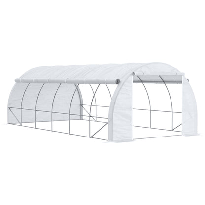 Outsunny Invernadero De Túnel Jardín 6x3x2m Con Puerta Y 12 Ventanas Enrollables_0
