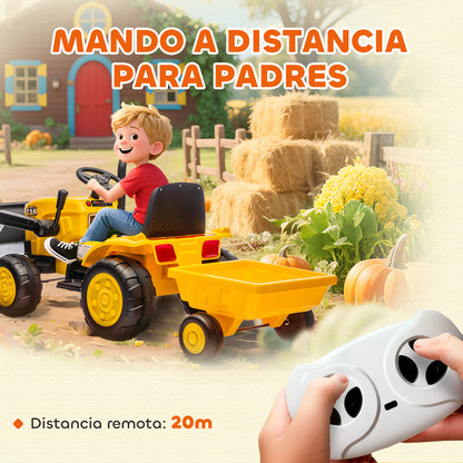 Aiyaplay Tractor Eléctrico Para Niños Con Remolque Desmontable Y Pala Amarillo_5
