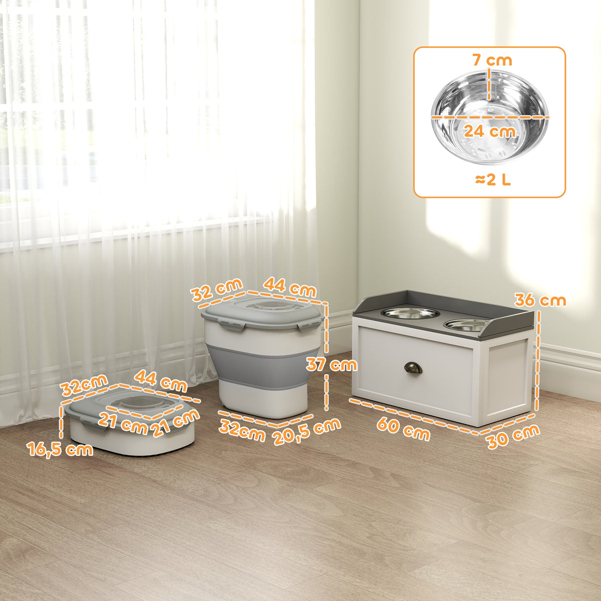 Pawhut Conjunto 1 Comedero Elevado Para Perros Y 1 Contenedor De Comida Blanco_2
