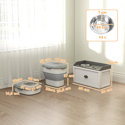 Pawhut Conjunto 1 Comedero Elevado Para Perros Y 1 Contenedor De Comida Blanco_2