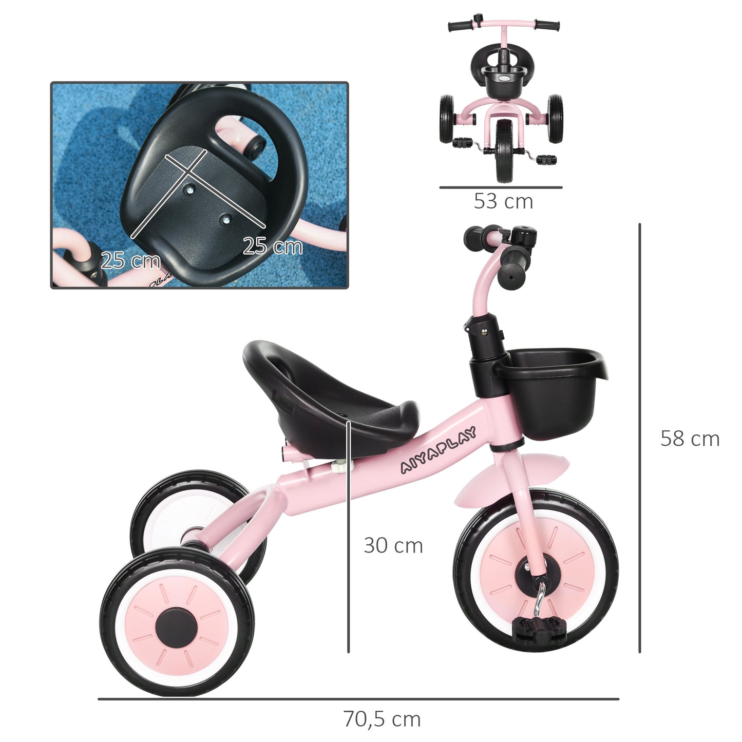 Aiyaplay Triciclo Para Niños De 2 A 5 Años Con Cesta Timbre 70,5x53x58 Cm Rosa_2