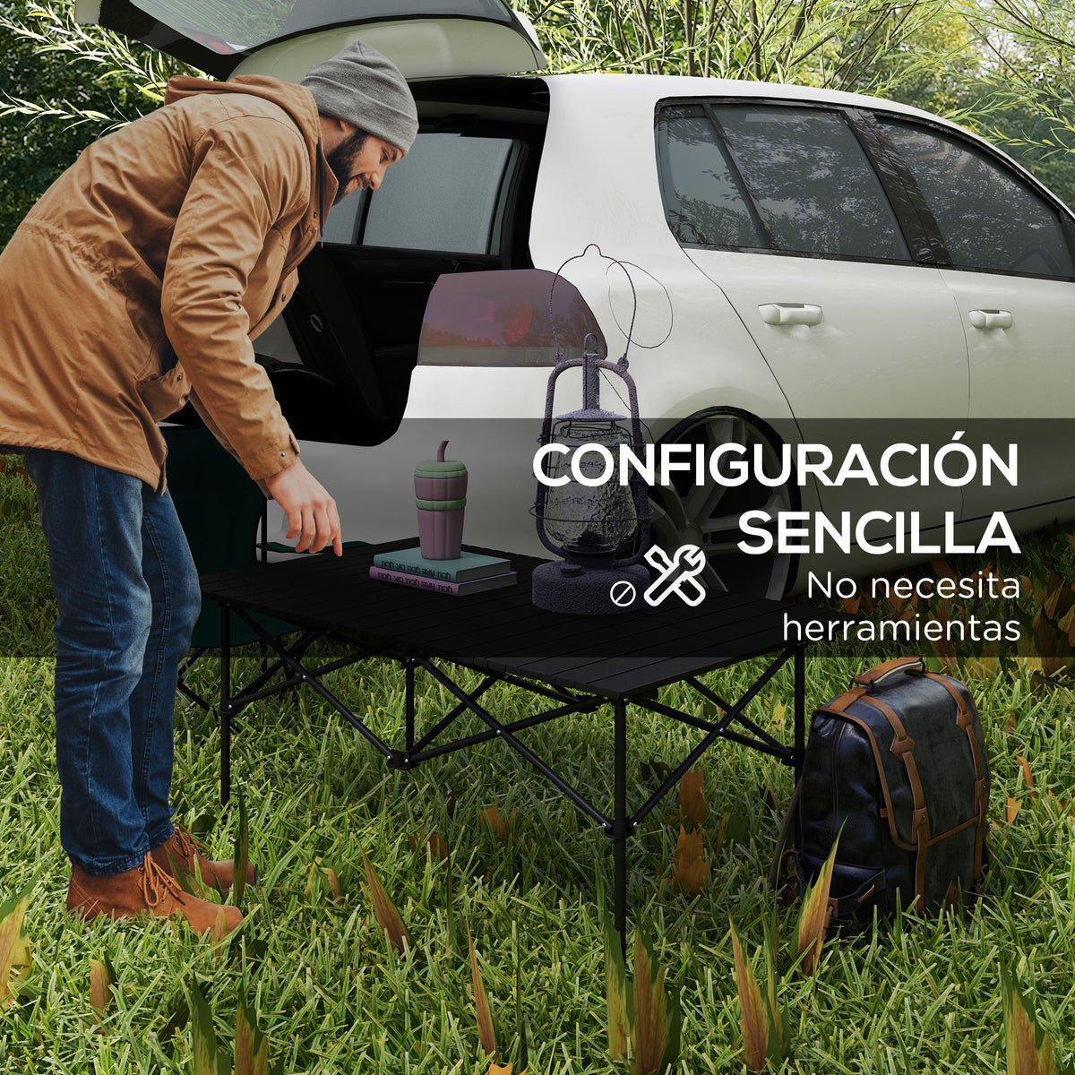 Outsunny Mesa De Camping Plegable Con Tapa Enrollable 95x55x50 Cm Negro_5