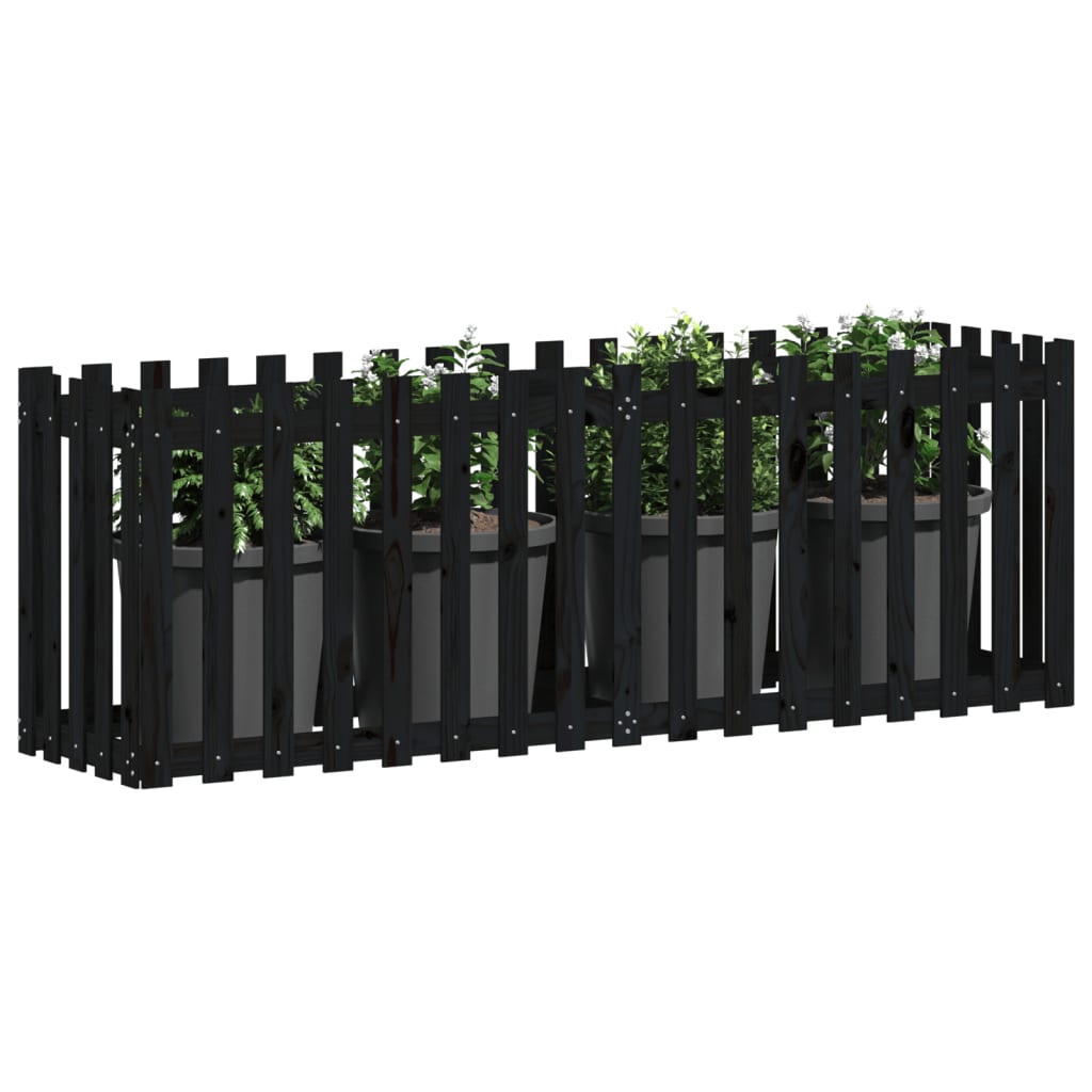 Arriate Elevado Jardín Con Valla Madera Pino Negro 200x50x70cm_2