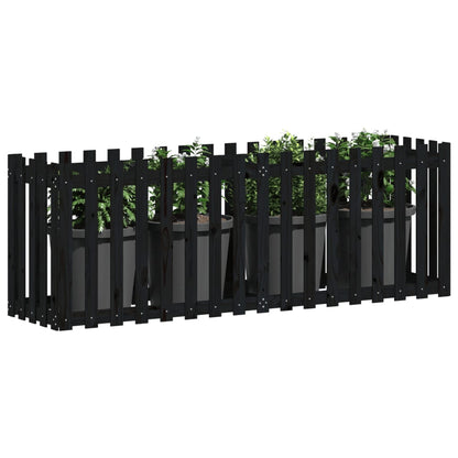 Arriate Elevado Jardín Con Valla Madera Pino Negro 200x50x70cm_2