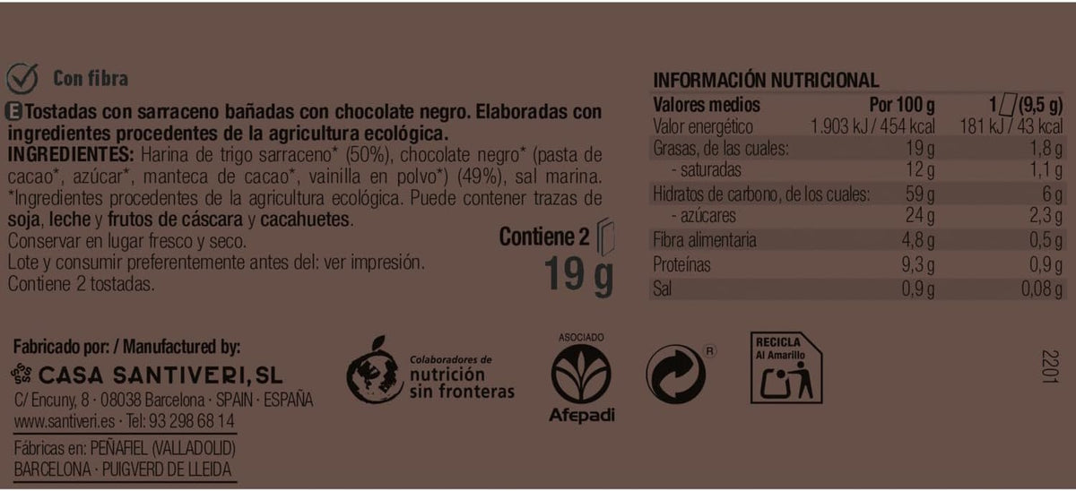 Tostadas crujientes de trigo sarraceno con chocolate negro BIO 3x57g