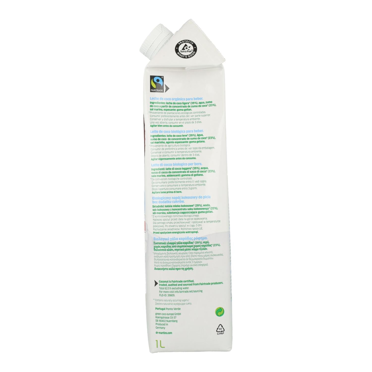 Bebida de Coco BIO 2% grasa Dr Martins 1L