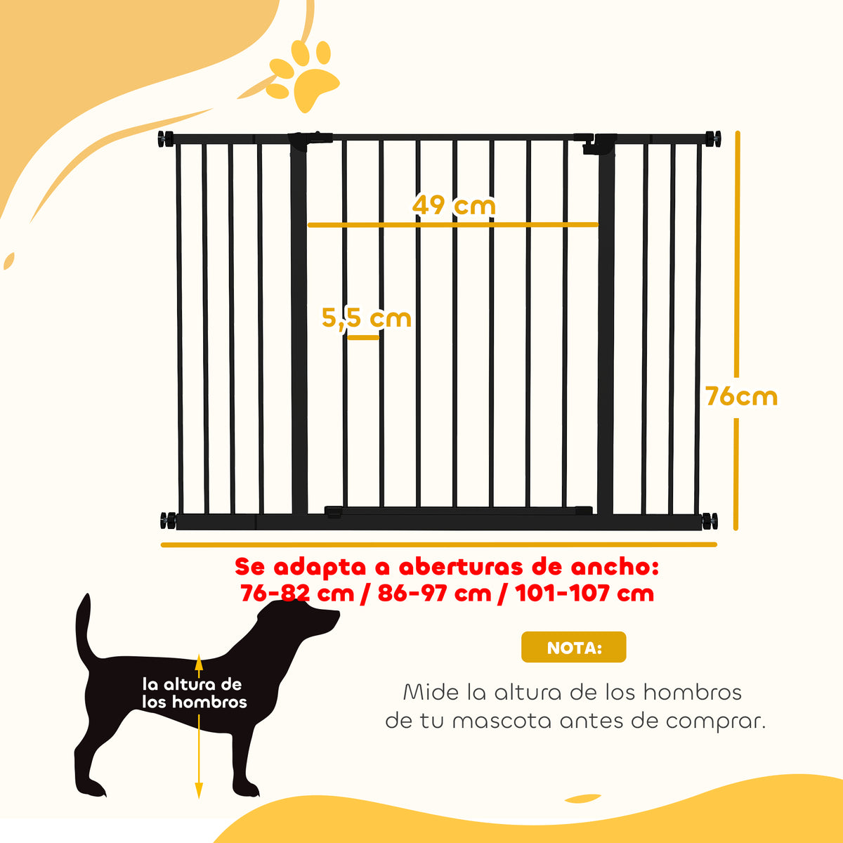Pawhut Barrera De Seguridad Extensible Puertas Escaleras Metálica Para Perros_2