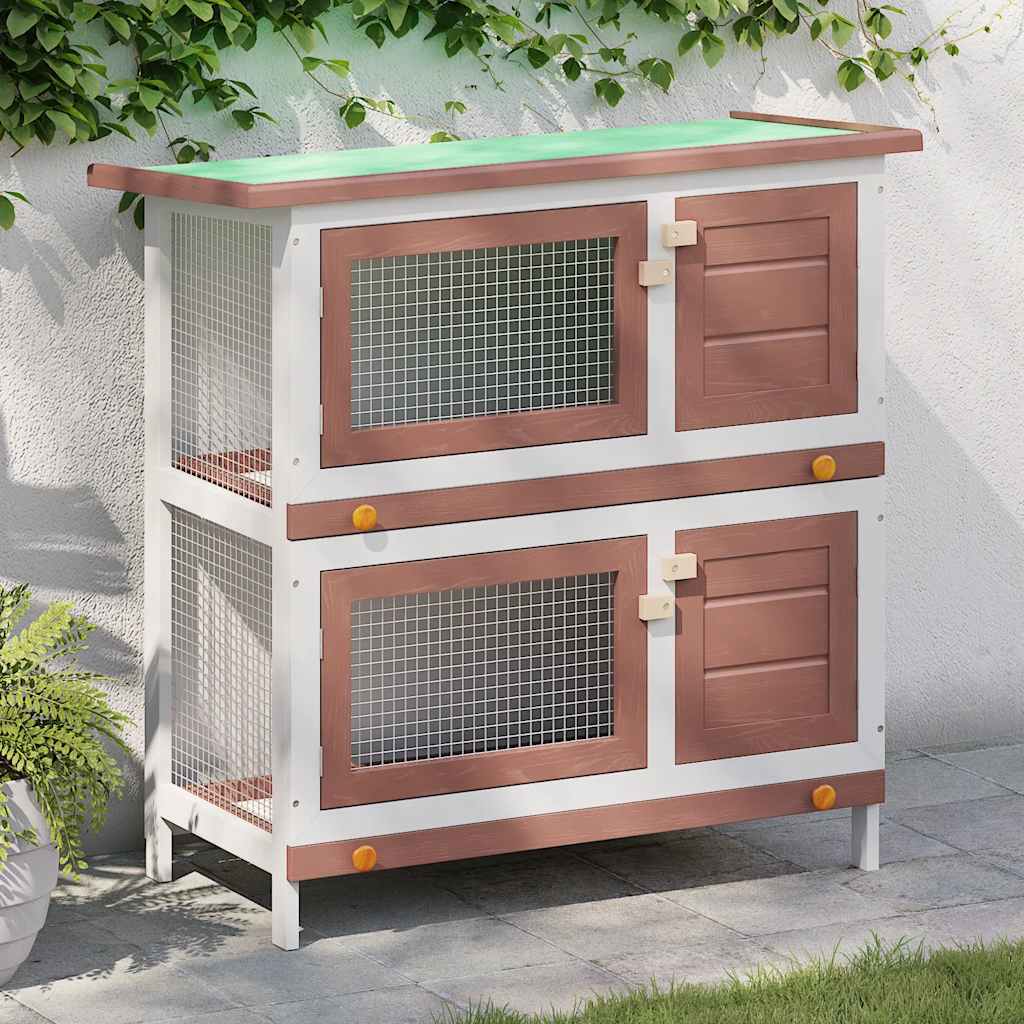 Jaula Conejera Con 4 Puertas Madera Rojo_1