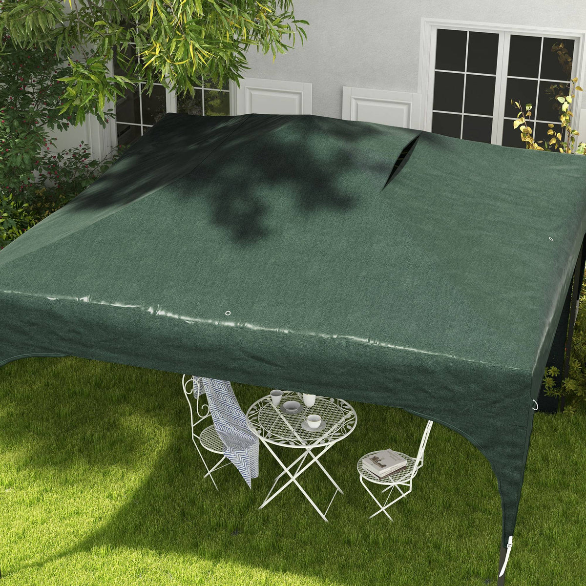 Outsunny Carpa Plegable 3x3 M Altura Ajustable 1 Pared Lateral Verde_4