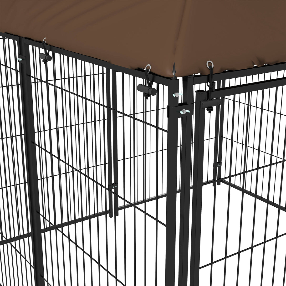 Pawhut Perrera Con Toldo Y 2 Cuencos Para Exterior 141x141x151 Cm Negro_3